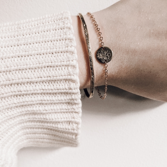 Stardust Cuff Bracelet - Handcrafted Hammered Raw Brass Open Bangle - Picture 6 of 6